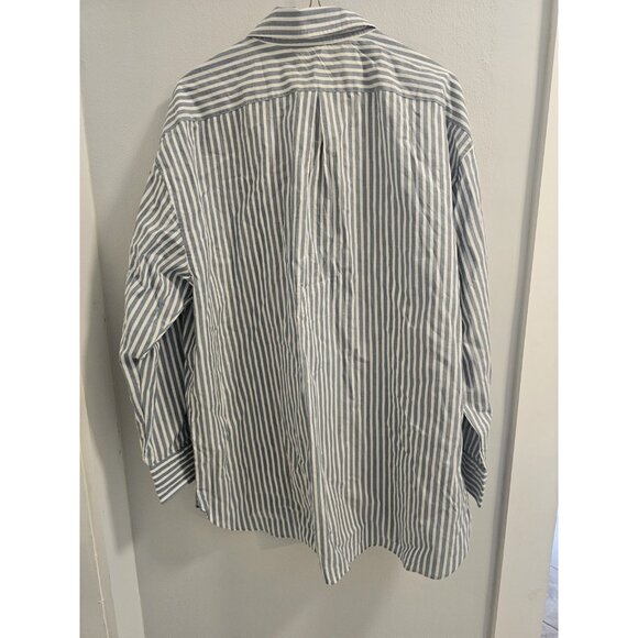 Women Banana Republic Business Casual Blue & White Pinstripe Button Down Size L - Picture 2 of 12